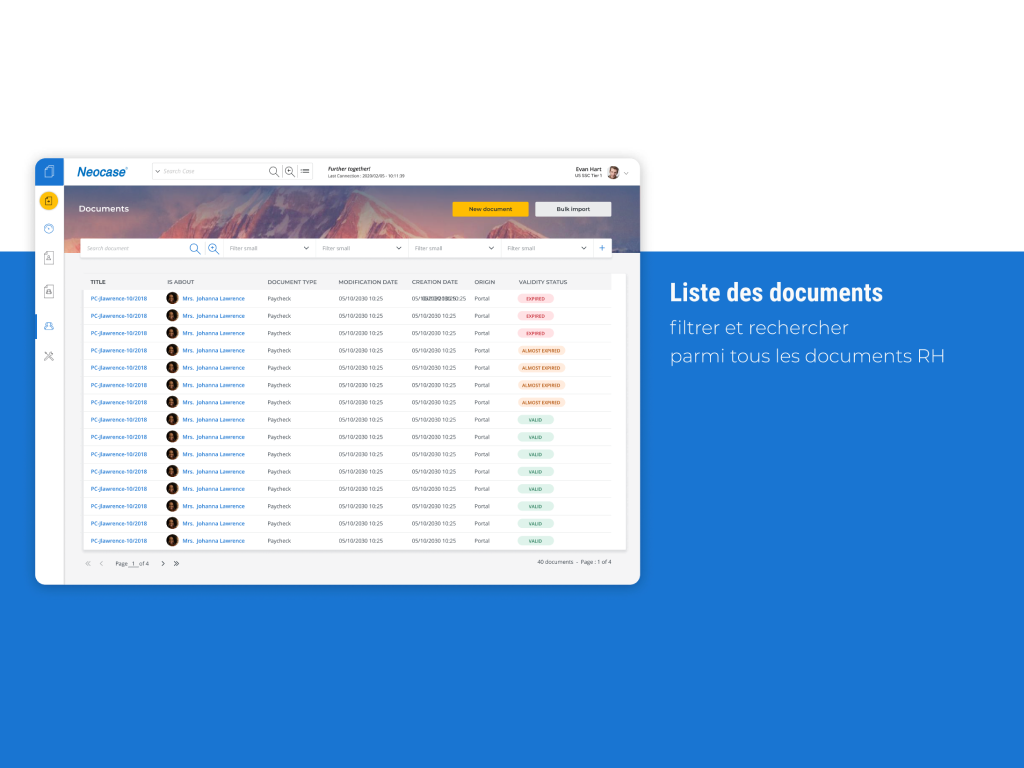 HR document list, filters and search