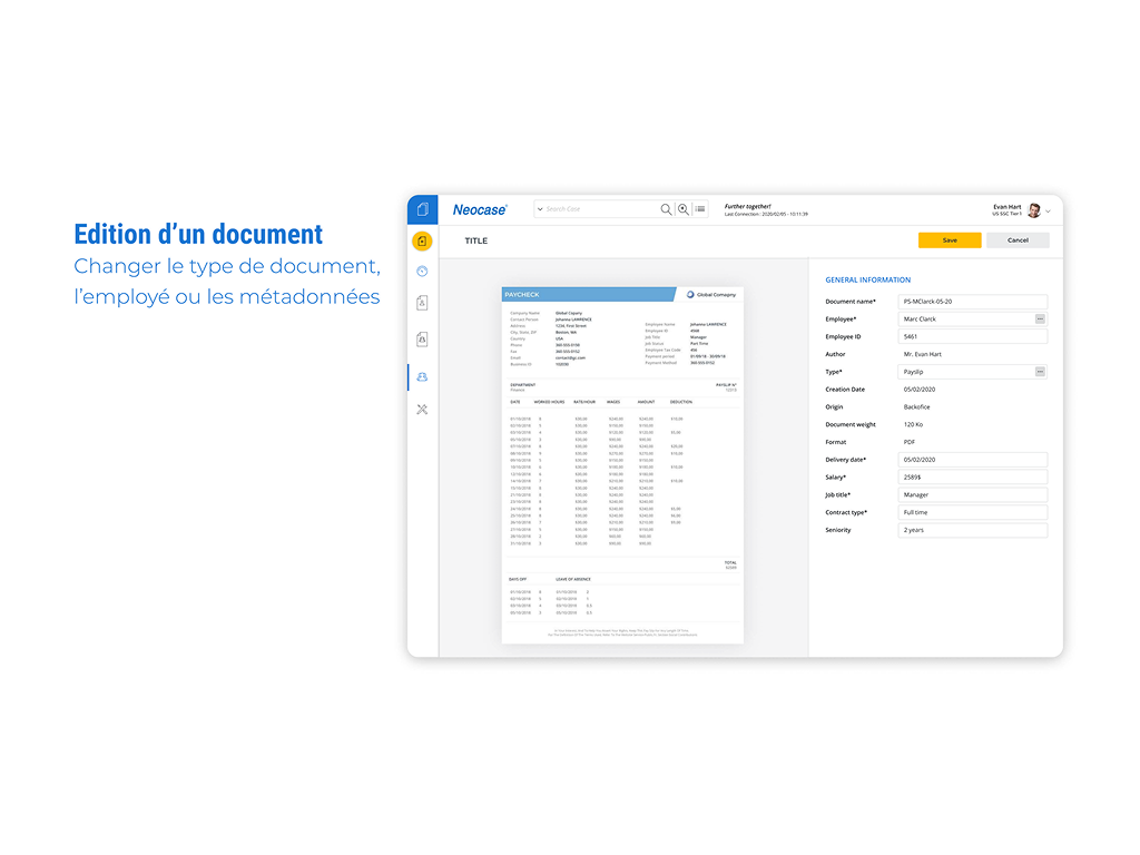 Editing a document, employee and metadata