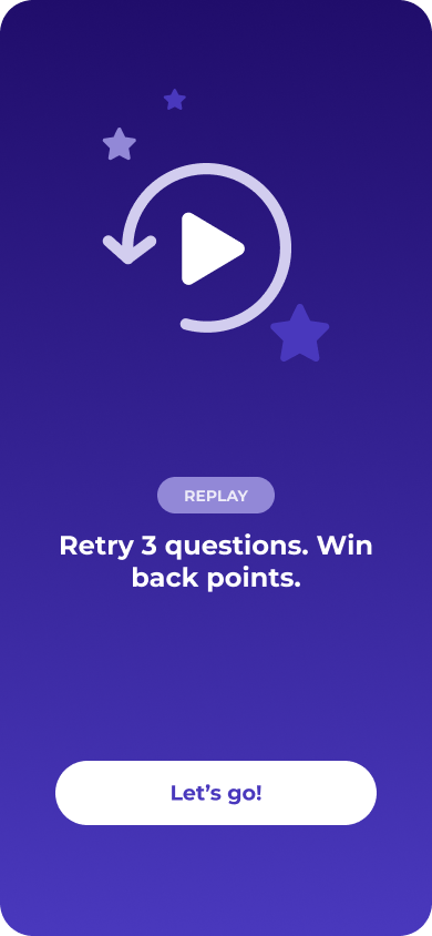Écran d’entrée pour rejouer trois questions